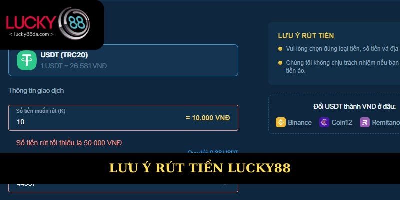 Vấn đề cần chú ý khi rút tiền từ nhà cái Lucky88